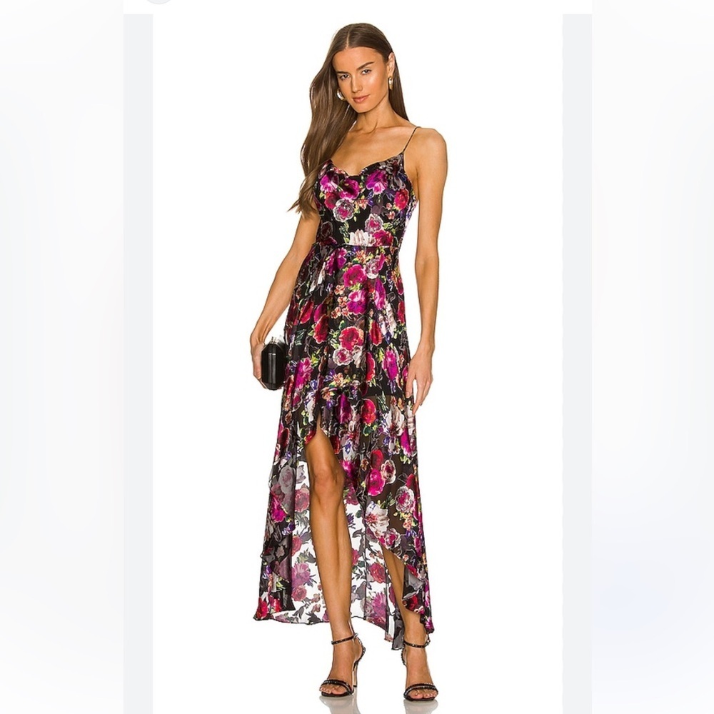 Alice + Olivia Christina Hi/Low Floral Silk Burnout Dress Size 12 - Picture 7 of 15